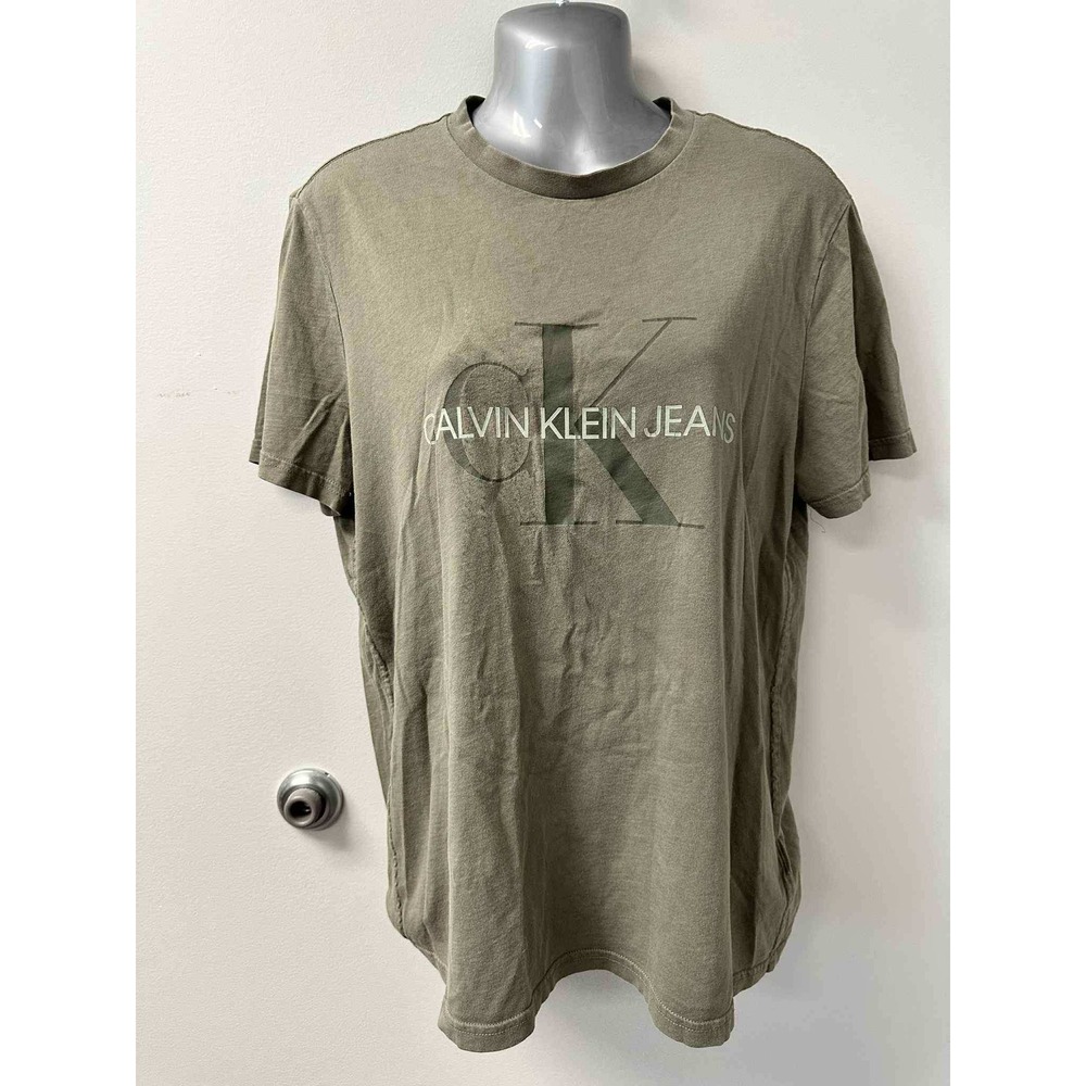 Calvin Klein Jeans Graphic Tee Olive‎ Green Casual Short Sleeve Top S vintage